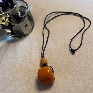 Amber Pendant Necklace with Black Cord